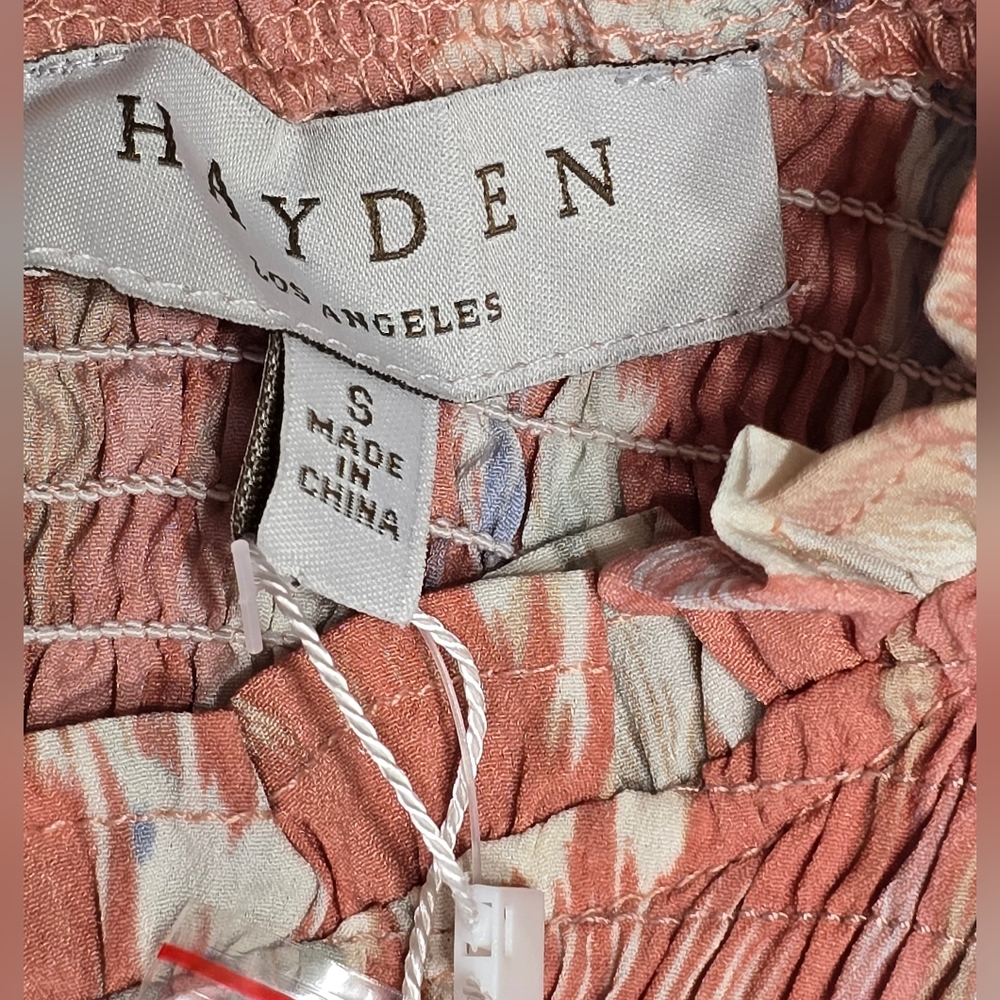 Hayden NWT Pink-Coral Watercolor Smocked Top Ruffled Top Women's Size Small - Picture 9 of 11